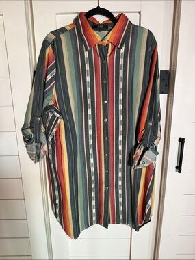 L&B Vertical Striped Midi Dress in Green, Orange and Red